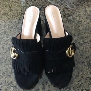 *Gucci suede mid-heel slide*